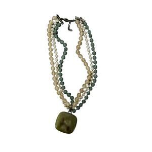 Green, white, opaque beige beaded style Necklace